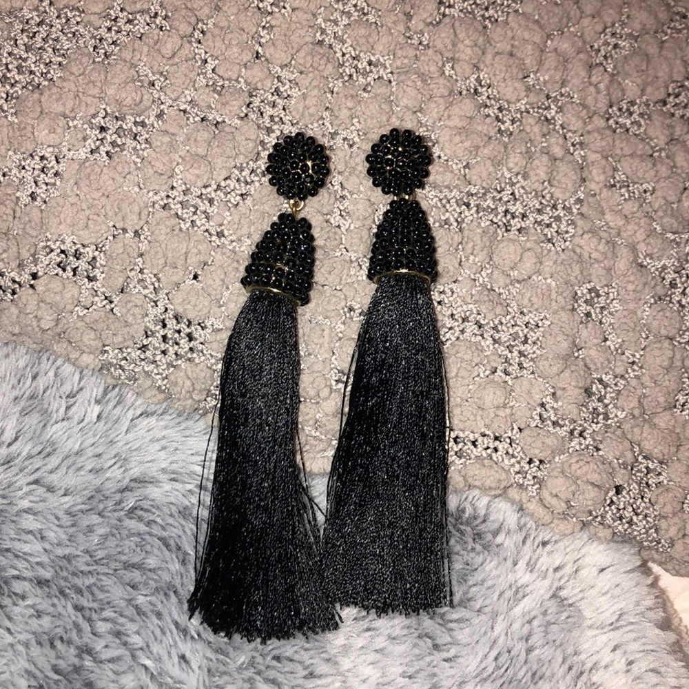 Black beaded tassel earrings